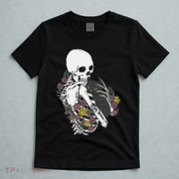 Skeleton Hugging Cat Flowers Skeleton Black Cat T-Shirt thumb 5