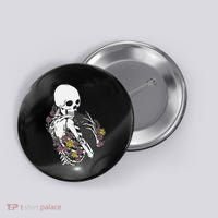 Skeleton Hugging Cat Flowers Skeleton Black Cat Button thumb 0