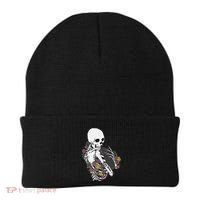 Skeleton Hugging Cat Flowers Skeleton Black Cat Beanie thumb 0
