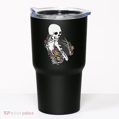 Skeleton Hugging Cat Flowers Skeleton Black Cat Tumbler