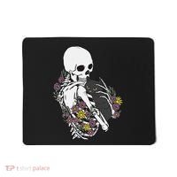 Skeleton Hugging Cat Flowers Skeleton Black Cat Mousepad thumb 0