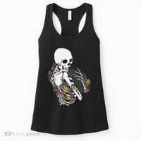 Skeleton Hugging Cat Flowers Skeleton Black Cat Women's Tank Top thumb 0