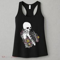 Skeleton Hugging Cat Flowers Skeleton Black Cat Women's Tank Top thumb 3