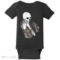 Skeleton Hugging Cat Flowers Skeleton Black Cat Baby Bodysuit thumb 0