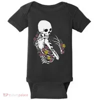 Skeleton Hugging Cat Flowers Skeleton Black Cat Baby Bodysuit thumb 0