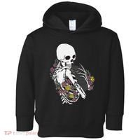 Skeleton Hugging Cat Flowers Skeleton Black Cat Toddler Hoodie thumb 0