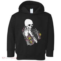 Skeleton Hugging Cat Flowers Skeleton Black Cat Toddler Hoodie thumb 0