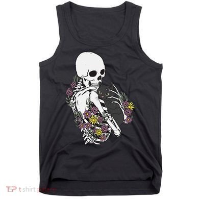 Skeleton Hugging Cat Flowers Skeleton Black Cat Tank Top