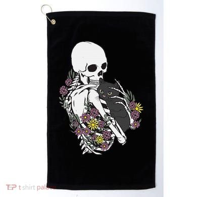 Skeleton Hugging Cat Flowers Skeleton Black Cat Golf Towel