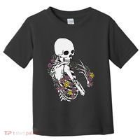 Skeleton Hugging Cat Flowers Skeleton Black Cat Toddler T-Shirt thumb 0