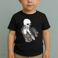 Skeleton Hugging Cat Flowers Skeleton Black Cat Toddler T-Shirt thumb 2