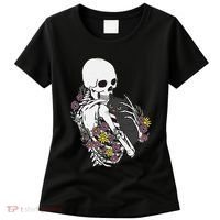 Skeleton Hugging Cat Flowers Skeleton Black Cat Women's T-Shirt thumb 0