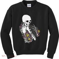 Skeleton Hugging Cat Flowers Skeleton Black Cat Kids Sweatshirt thumb 0