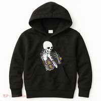 Skeleton Hugging Cat Flowers Skeleton Black Cat Kids Hoodie thumb 0