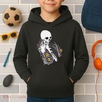 Skeleton Hugging Cat Flowers Skeleton Black Cat Kids Hoodie thumb 2