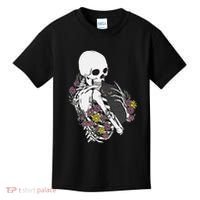 Skeleton Hugging Cat Flowers Skeleton Black Cat Kids T-Shirt thumb 0