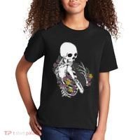 Skeleton Hugging Cat Flowers Skeleton Black Cat Kids T-Shirt thumb 2