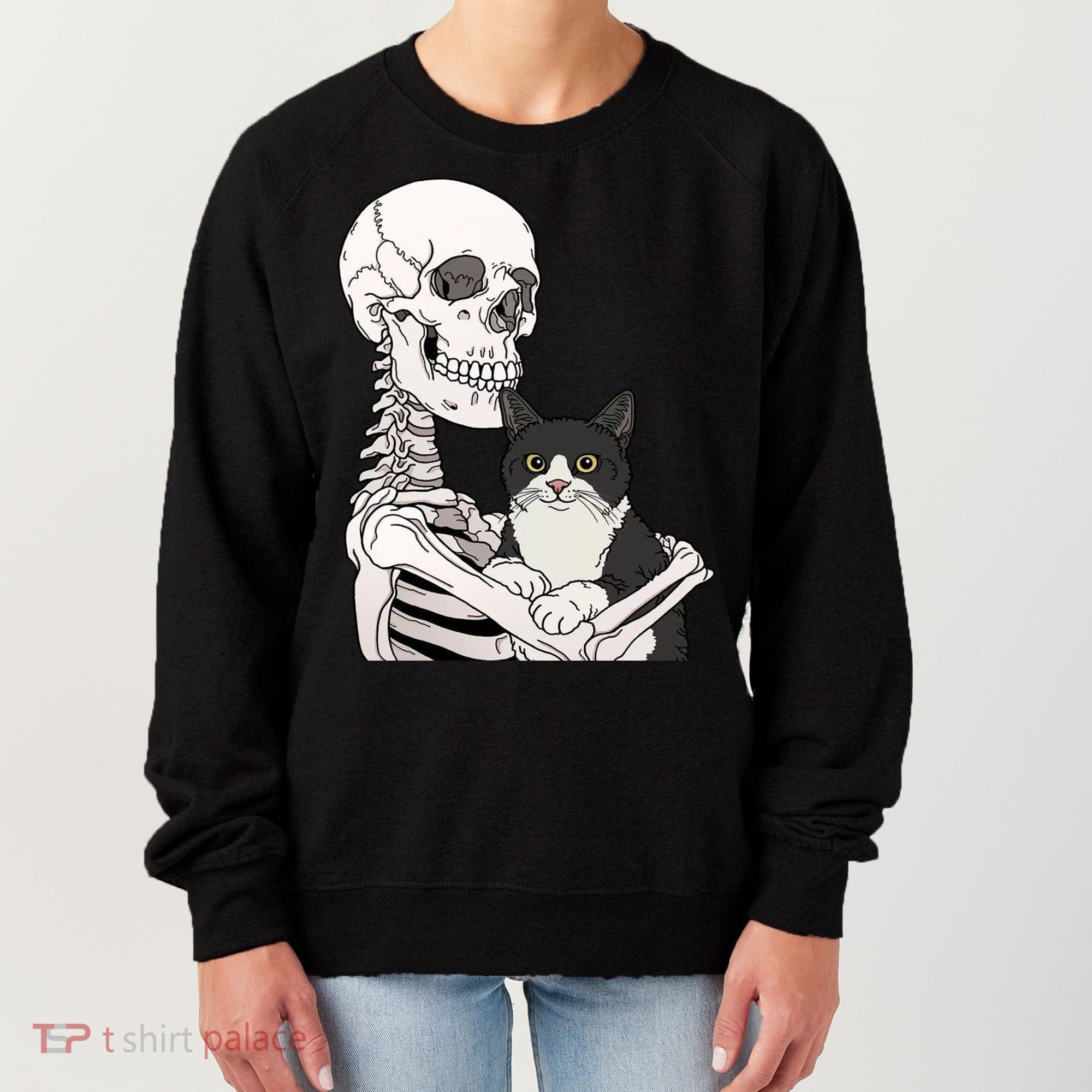 Skeleton Holding Cat Women's Sweatshirt