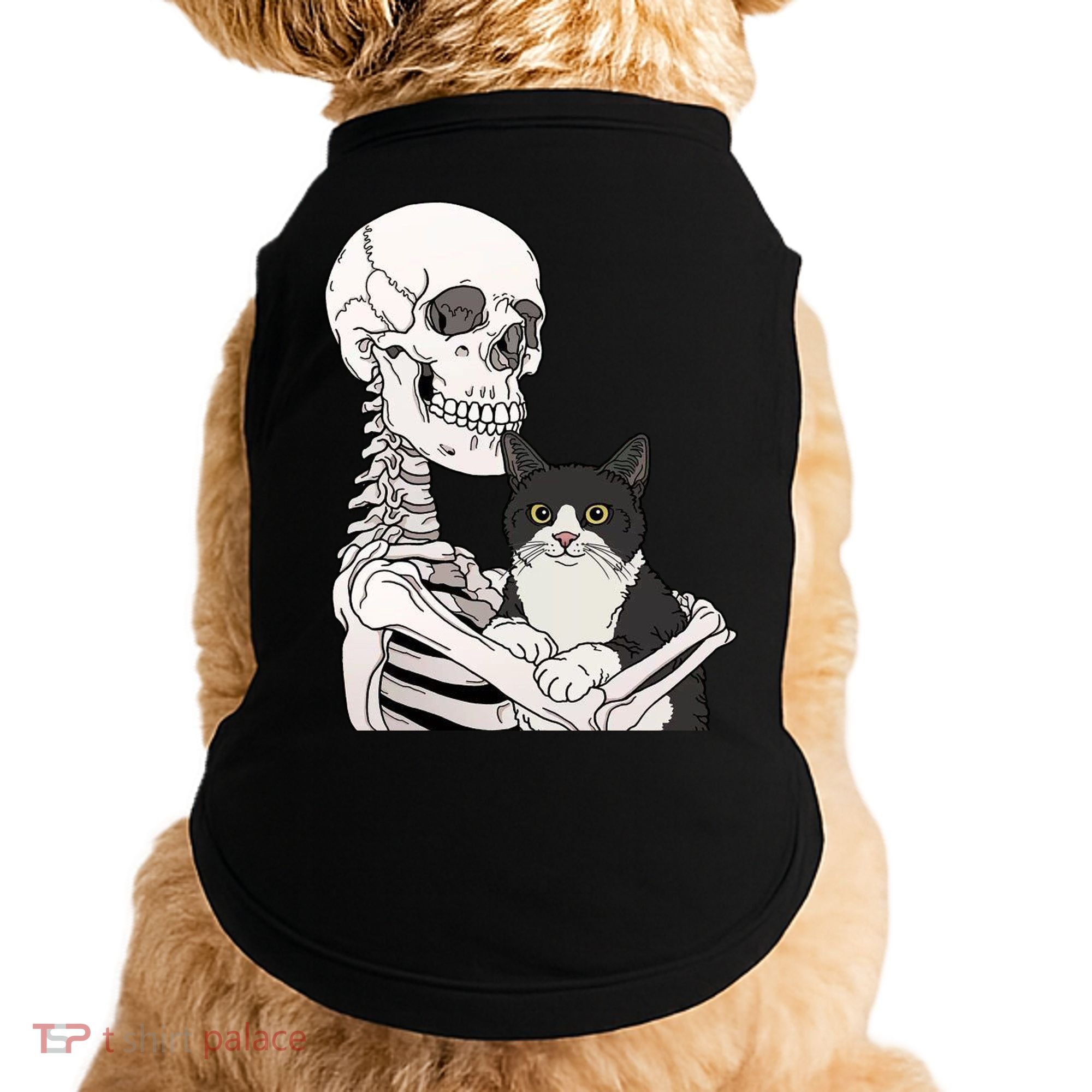 Skeleton Holding Cat Doggie Tank