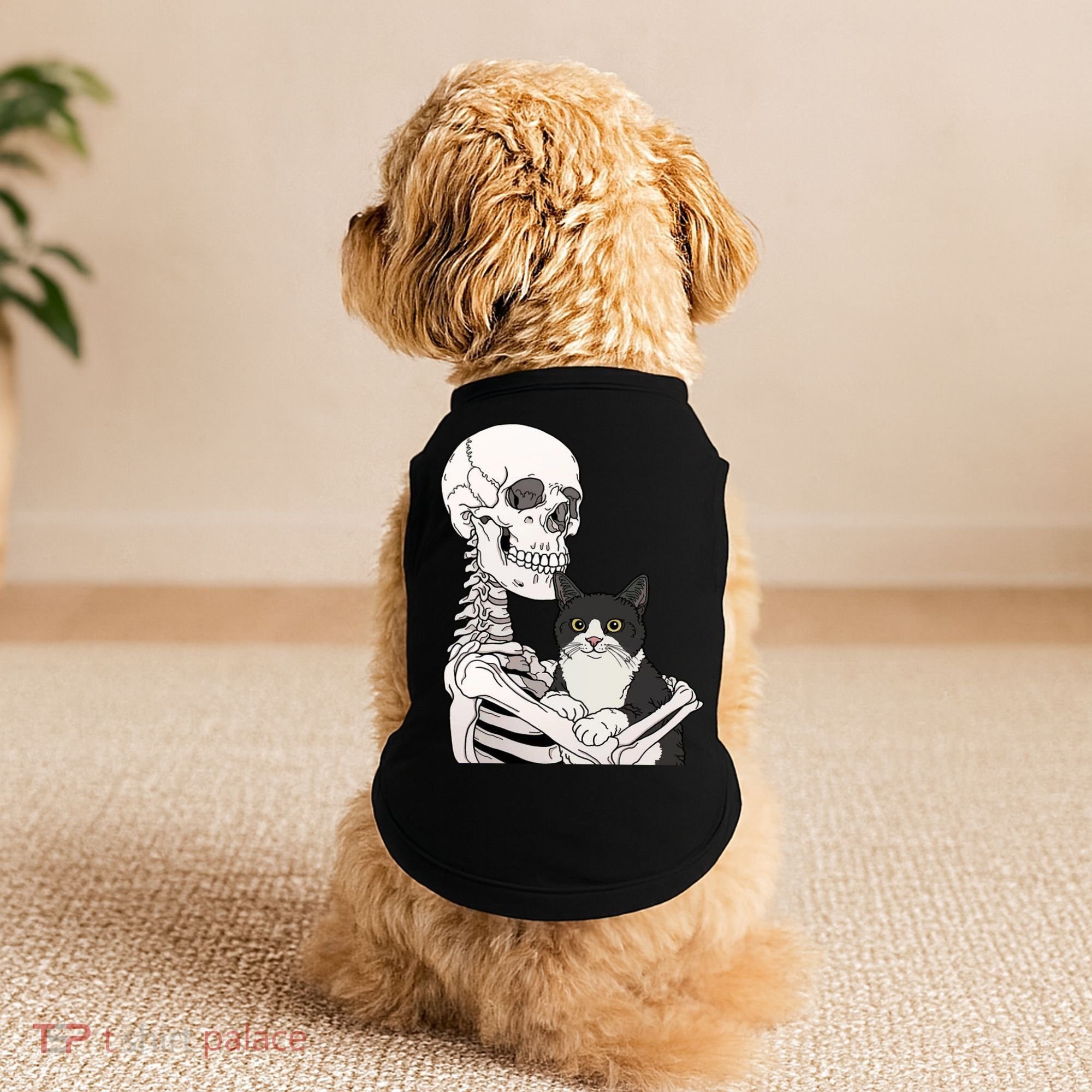 Skeleton Holding Cat Doggie Tank