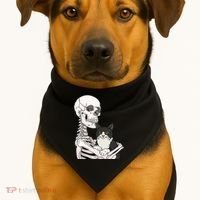 Skeleton Holding Cat USA-Made Doggie Bandana thumb 1