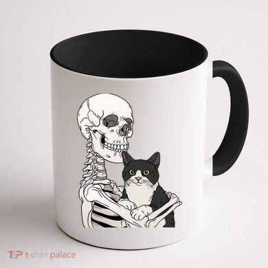 Skeleton Holding Cat Coffee Mug back