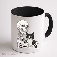 Skeleton Holding Cat Coffee Mug thumb 1