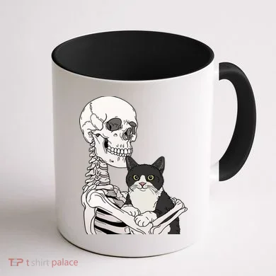 Skeleton Holding Cat Coffee Mug back