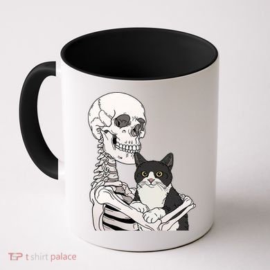 Skeleton Holding Cat Coffee Mug