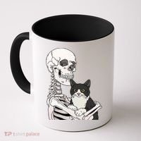 Skeleton Holding Cat Coffee Mug thumb 0