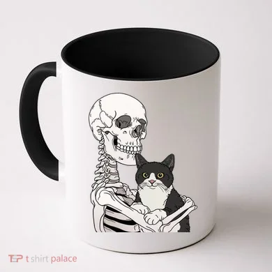 Skeleton Holding Cat Coffee Mug