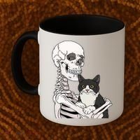Skeleton Holding Cat Coffee Mug thumb 2