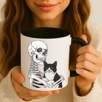 Skeleton Holding Cat Coffee Mug thumb 3
