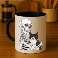 Skeleton Holding Cat Coffee Mug thumb 4