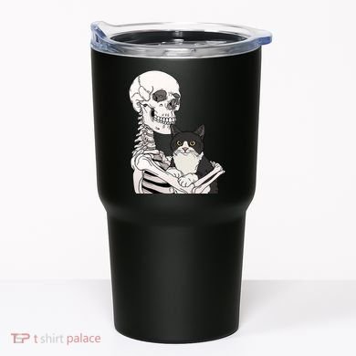 Skeleton Holding Cat Tumbler