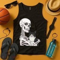 Skeleton Holding Cat Tank Top thumb 4