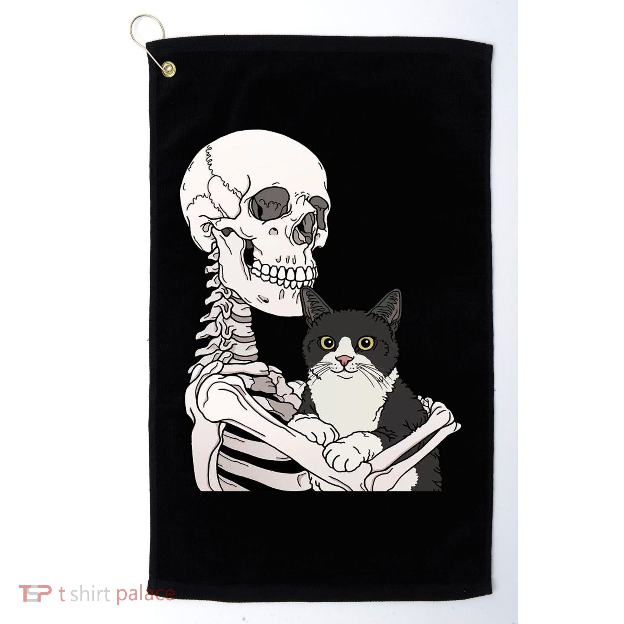 Skeleton Holding Cat Golf Towel