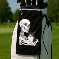 Skeleton Holding Cat Golf Towel thumb 2