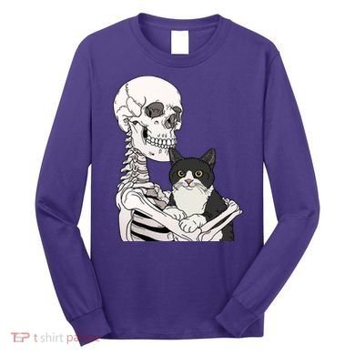 Skeleton Holding Cat Long Sleeve Shirt