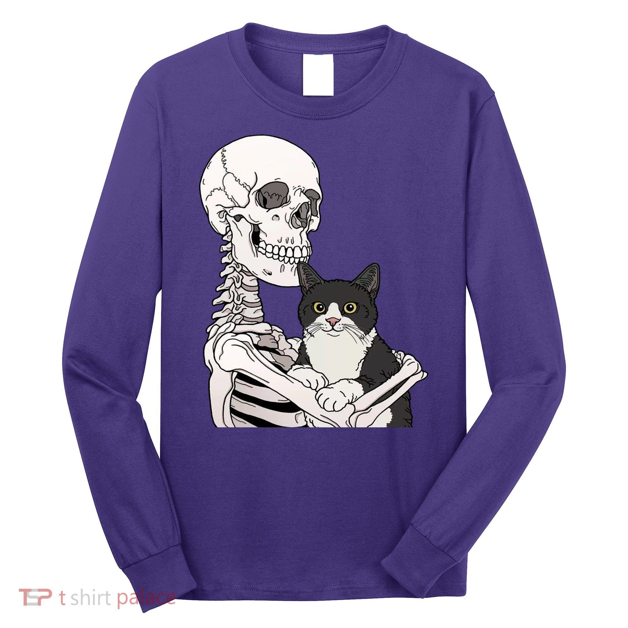 Skeleton Holding Cat Long Sleeve Shirt