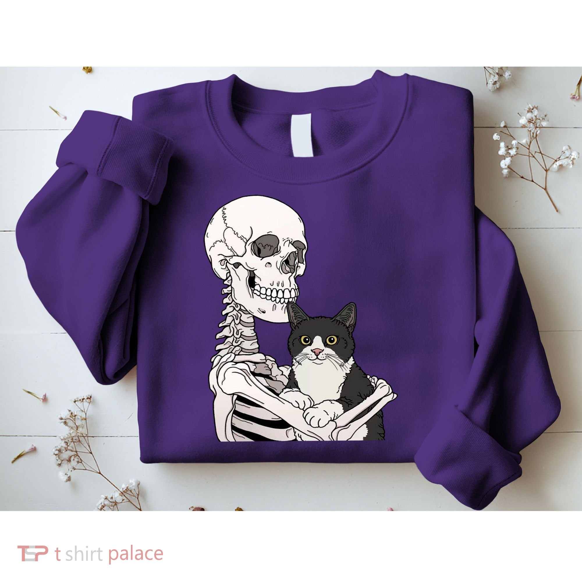 Skeleton Holding Cat Sweatshirt