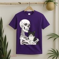 Skeleton Holding Cat T-Shirt thumb 2