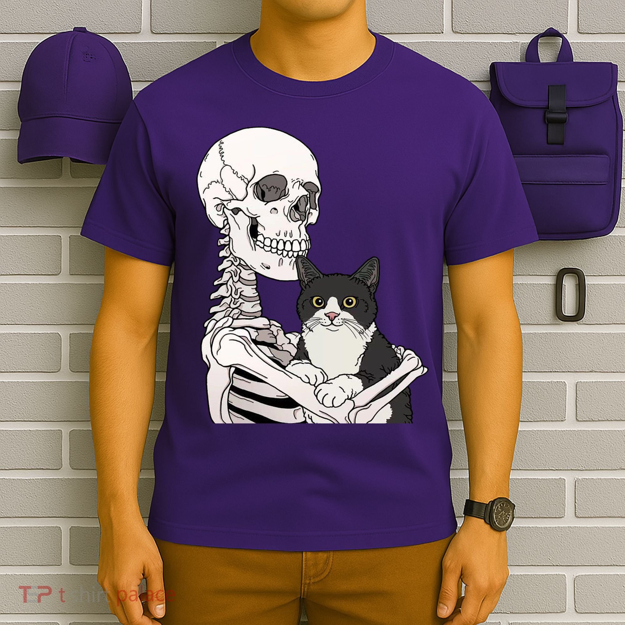 Skeleton Holding Cat T-Shirt