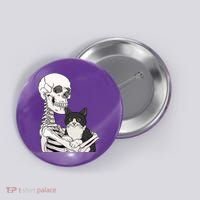 Skeleton Holding Cat Button thumb 0