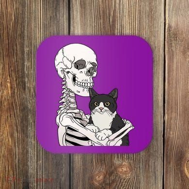 Skeleton Holding Cat Coaster