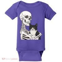 Skeleton Holding Cat Baby Bodysuit thumb 0