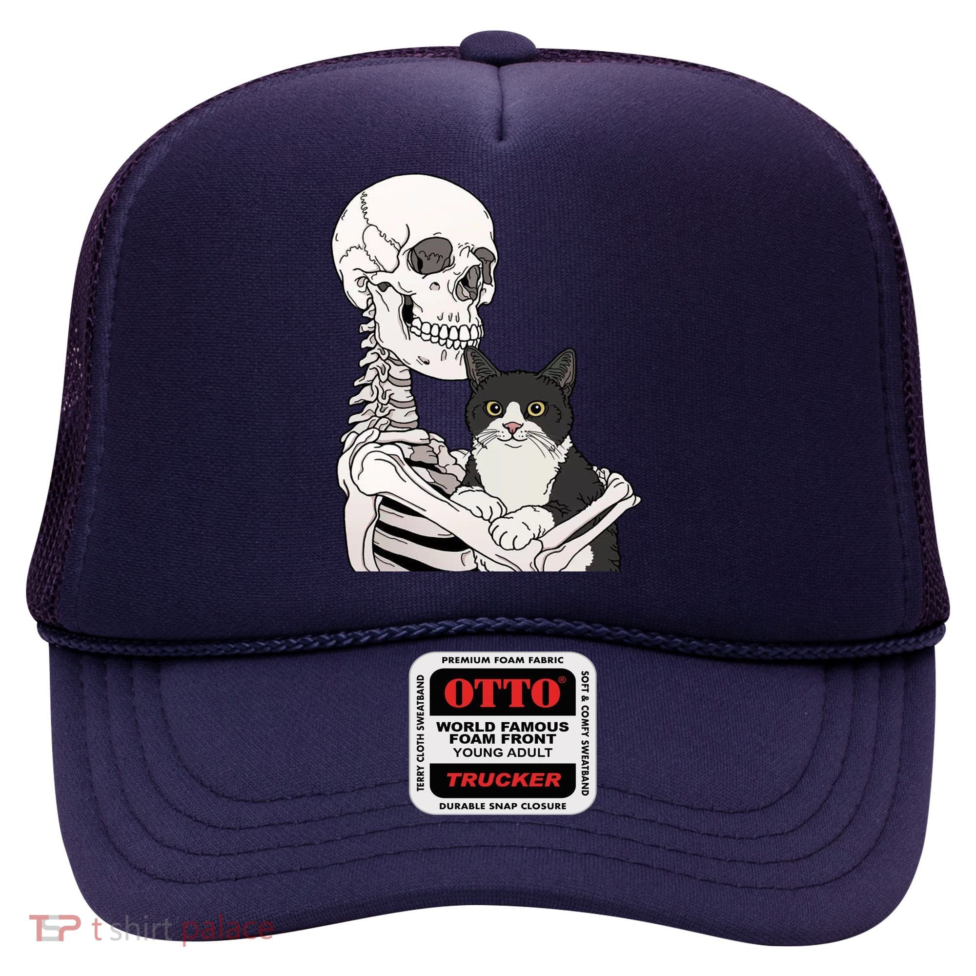Skeleton Holding Cat Hat