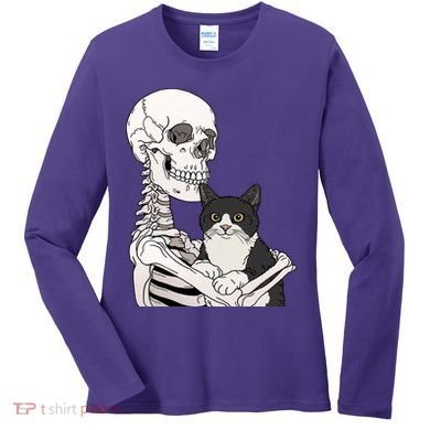 Skeleton Holding Cat Women's Long Sleeve Shirt