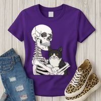 Skeleton Holding Cat Women's T-Shirt thumb 3