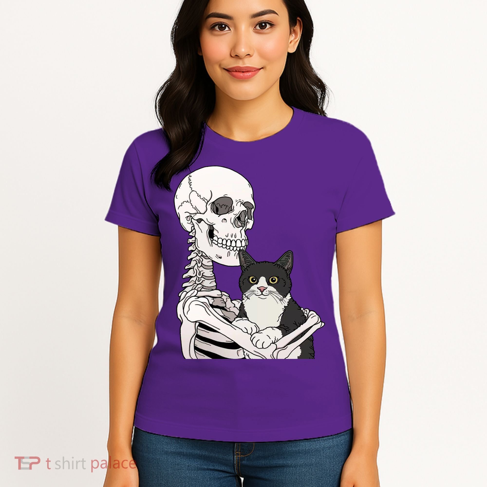 Skeleton Holding Cat Women's T-Shirt
